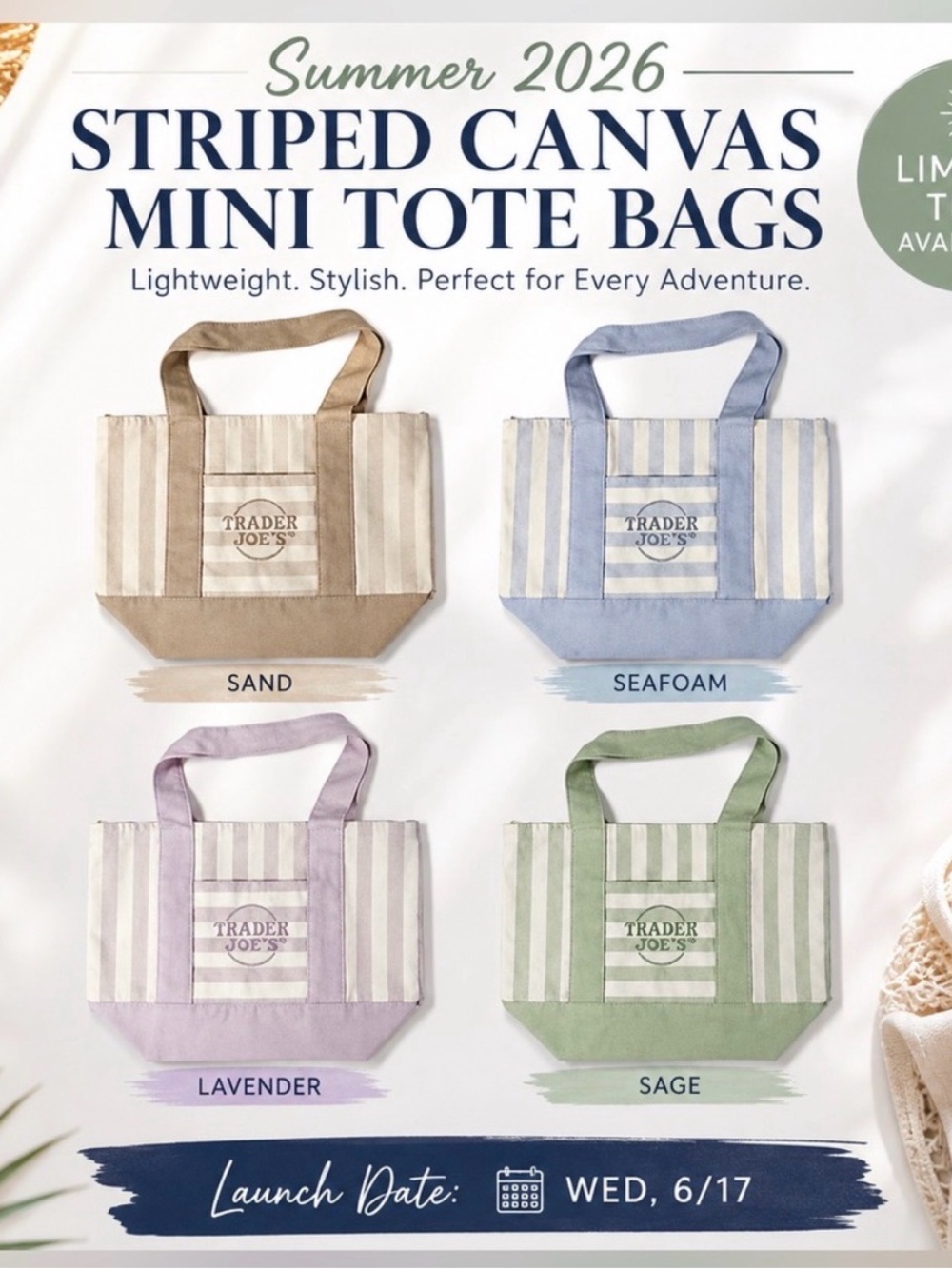 Sand Striped Canvas Mini Tote Bag